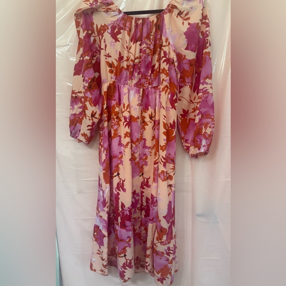 Floral Midi Dress in Pink and Purple - Picture 2 of 3